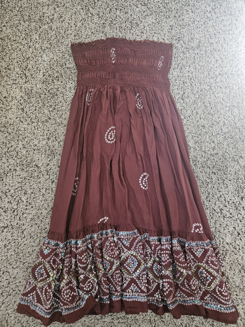 Strapless Cotton Maxi Dress in Burgundy